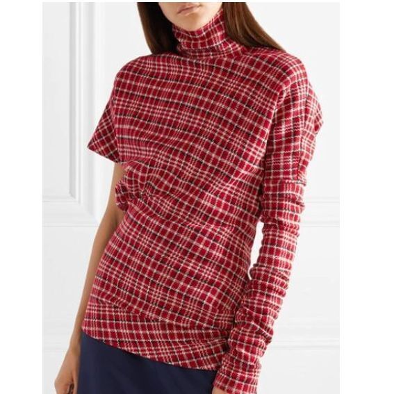 Calvin Klein Asymmetric Prince Of Wales Plaid Turtleneck Top One Sleeve 4 Italy